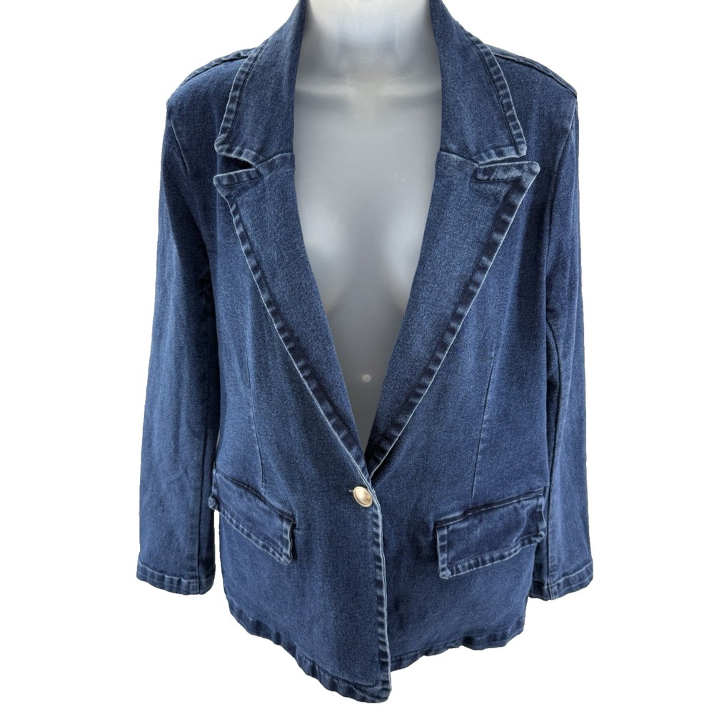 Bagatelle Collection Women Indigo Blue Denim Single Button Blazer Jacket Size L